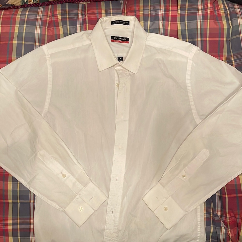 Men’s Pierre Cardin Extra Slim Fit Dress Shirt White Medium15.25neck 32/33sleeve